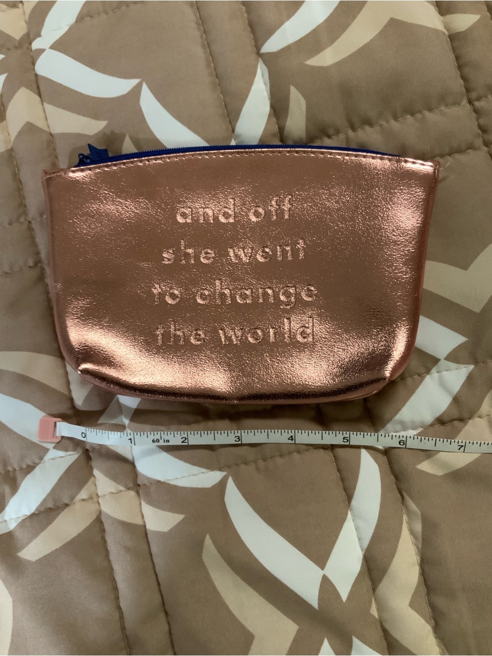 ipsy Rose Gold Metallic Zip Cosmetic Bag with Navy Zipper